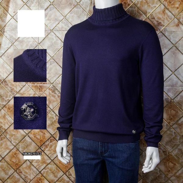 Maglioni da uomo OECHSLI Maglione di Cashmere 2024 Autunno Inverno Caldo Comfort Ricamo Elastico Collo Alto Grande Formato M-4XL