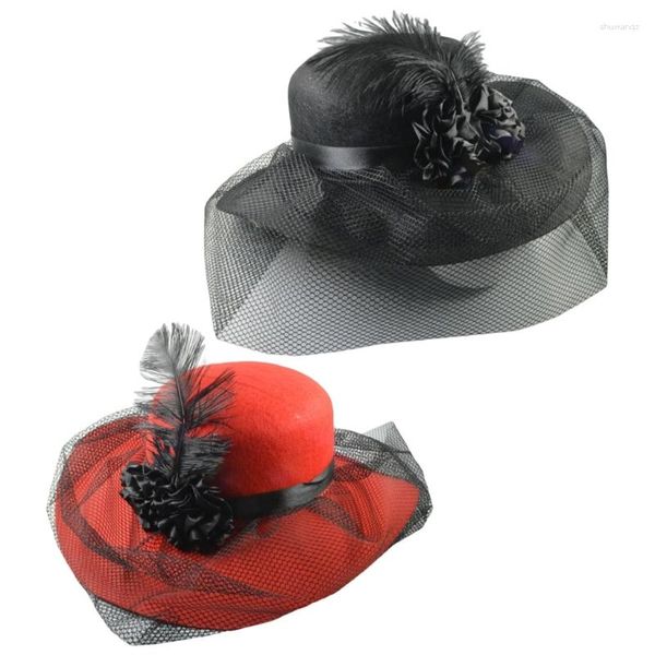 Boinas Tea Party Hat Fascinator para mulheres com véu líquido Dropship