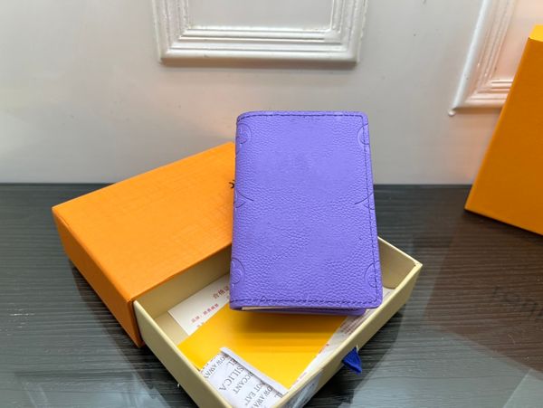 Designer de luxo feminino carteiras roxas unissex em relevo carta múltiplas carteiras porta-cartões laranja marca masculina multi cartão longo carteira terno clipe zíper bolsas de bolso