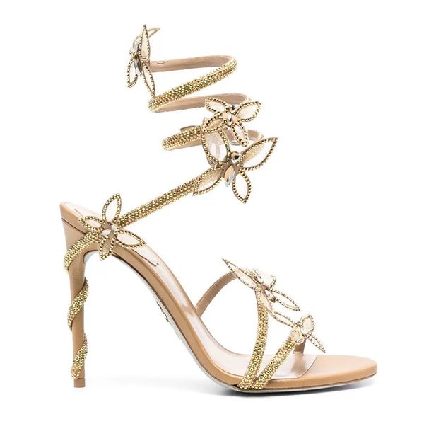 Rene strass cristal papillon sandales talons Stilletto pantoufles diapositives chaussures à talons femmes de luxe en cuir semelle extérieure soirée chaussures sexy taille35-43 avec boîte