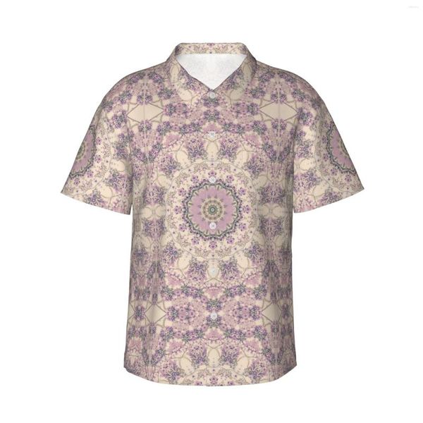 Мужские повседневные рубашки и лавандово-фиолетовые мандалы, мужские гавайские рубашки с коротким рукавом на пуговицах, пляжные, с тропическим цветочным принтом