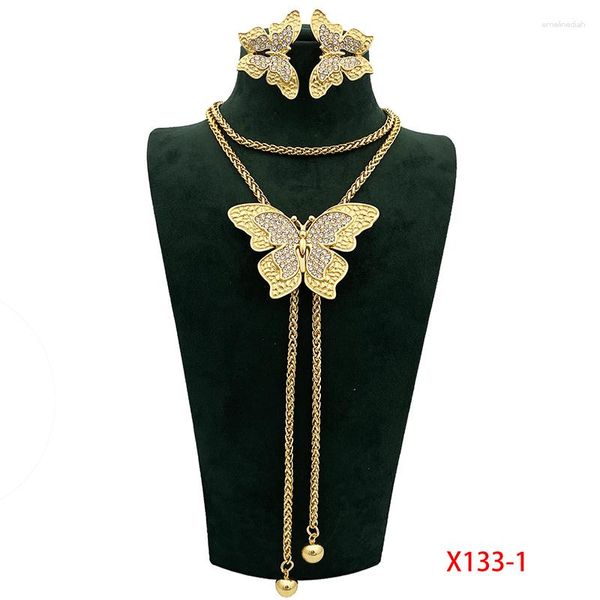 Комплект ожерелья и серег, цепочка для свитера, длинные серьги для женщин, элегантные итальянские позолоченные ювелирные изделия в виде бабочки, регулируемая длина