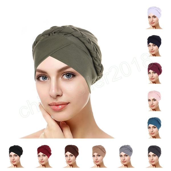 Turban tressé fait à la main de Style bohémien, chapeau Bandana croisé pour femmes musulmanes, Hijab islamique, enveloppe de tête, perte de cheveux, casquettes de chimio, couverture écharpe