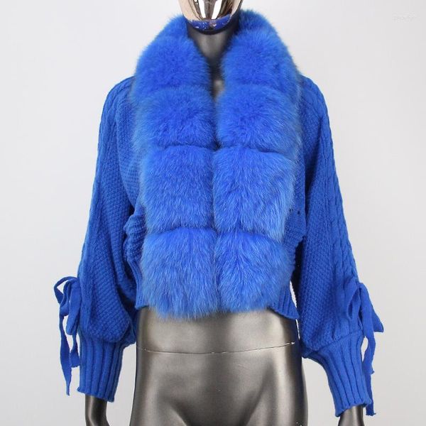 Pele feminina cxfs 2023 moda inverno feminino casual gola real curto quente solto jaqueta de malha com carcela natural outerwear