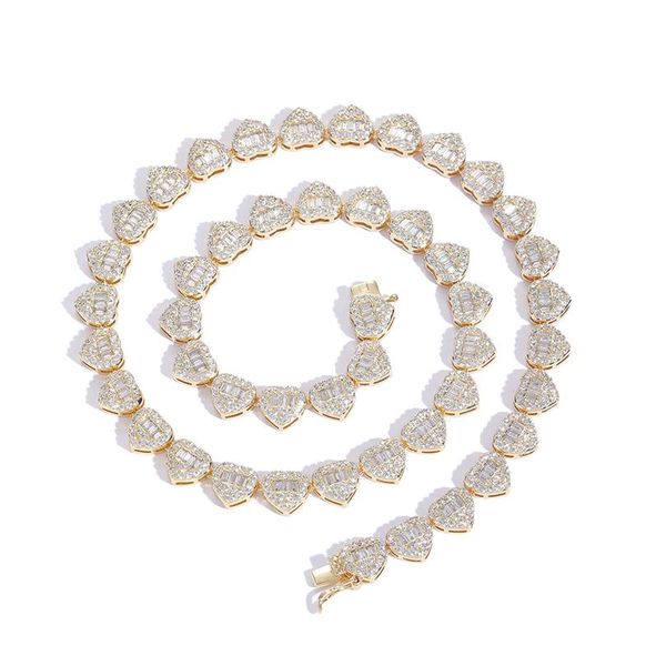 Set di catene in oro Hip Hop in rame con zirconi da 8 mm con catena da tennis a forma di cuore, collana per coppie, regalo di Natale272l