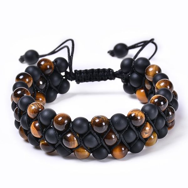 Pulseira de olho de tigre com pedras preciosas naturais de 6 mm, pedra fosca, três camadas, multicamadas, pulseira de pedra, pulseira para mulheres, homens, joias da moda