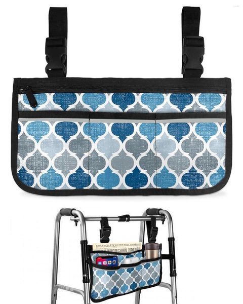Сумки для хранения, винтажная геометрическая синяя марокканская ретро-сумка для инвалидной коляски с карманами, подлокотник, боковая сумка для прогулочной рамы для электрического скутера