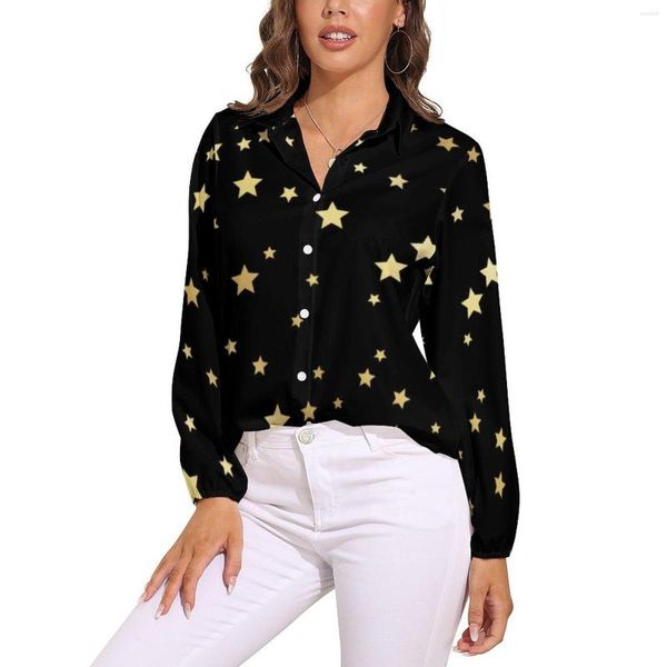 Blusas femininas blusa de estrela de ouro feminino padrão de estrelas clássico solto manga longa camisas modernas gráfico topo tamanho grande 2xl 3xl