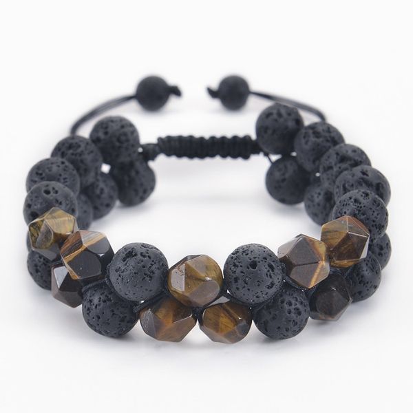 10mm fosco pedra fosca lava tigre olho frisado pulseira ajustável facetada pedra preciosa dupla camada masculino pulseiras pulseira manguito