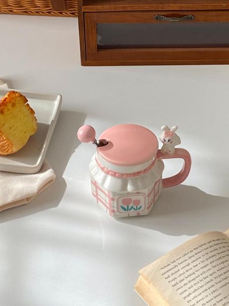 Caffettiere Simpatico set regalo con tazza a tulipano Fidanzata Compleanno Regalo pratico Dolce Cucchiaio con coperchio per tazza d'acqua in ceramica per la casa