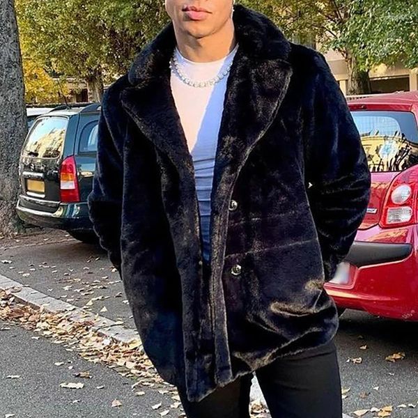 Jaquetas masculinas inverno luxo casaco de lã fofo falso pele cardigan homens lapela vintage trech jaqueta 3xl quente streetwear homem vestido