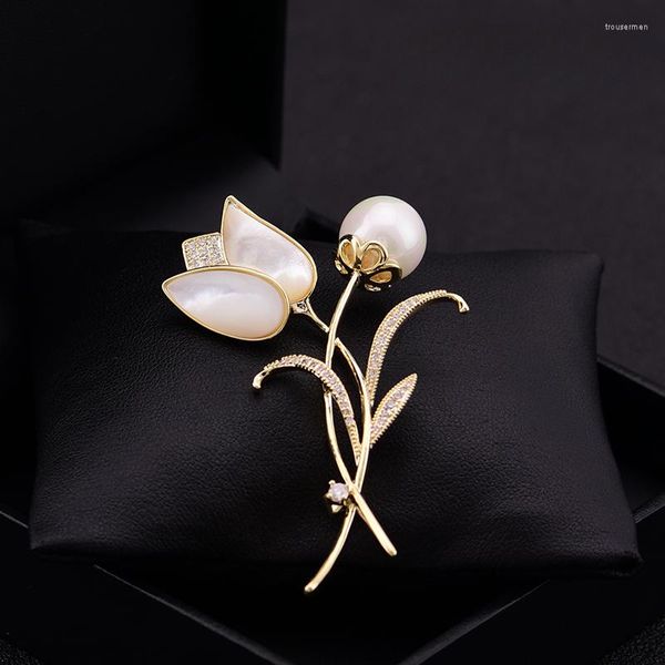 Broschen Tulpe Blumenbrosche Damen Elegant Anmutig Perlennadel Anzug Ausschnitt Dekoration Retro Japanischer Stil Schal Schnalle Schmuck