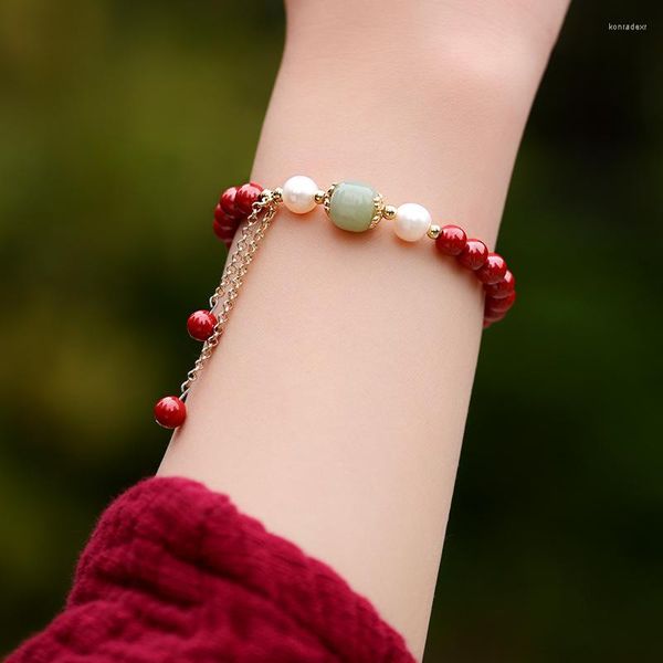 Strang Vintage Cinnabar Armband weiblich eine Jade Transferperle natürliche Rohmineral Imperial Sand Geschenk für Göttin