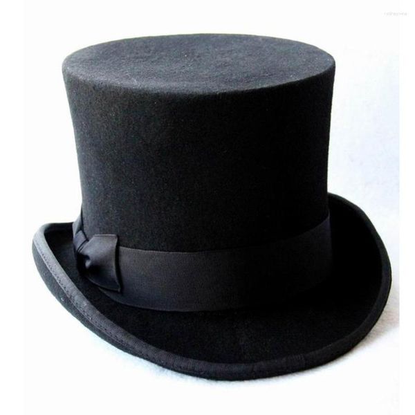 Berretti 17 cm (6,67 pollici) Lana nera Donna Uomo Cappello a cilindro Chapeau Fedora Feltro Vintage Tradizionale Cappelli da festa Steampunk fai da te