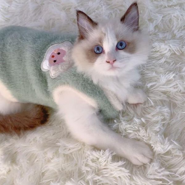 Katzenkostüme Plüschhülsen und Haustier Wintermantel verdickte warme Weste Süßes Tiermuster Kätzchen Welpen Pullover Anti-Fall-Kleidung