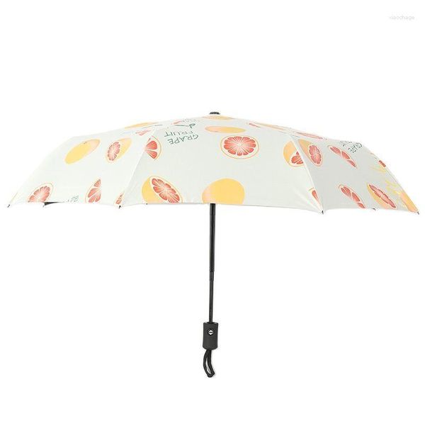 Guarda-chuvas Senhoras Guarda-chuva Automático Protetor Solar Proteção UV Toranja Pêssego Fruta Sombrinha Três Dobrável Chuva Ensolarada Mulheres