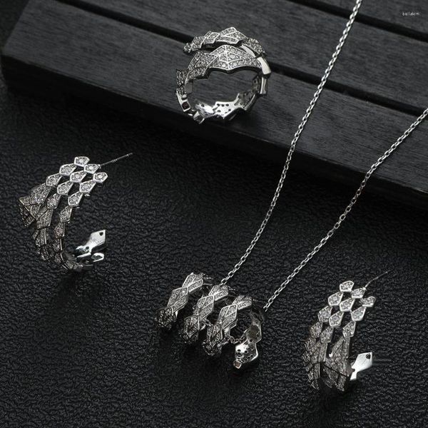 Набор серег-ожерелья, роскошные тройные кольца неправильной формы, серьги типа C с кубическим цирконом, свадебные украшения в Дубае, S473