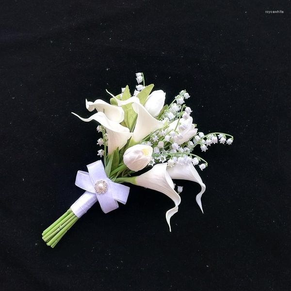 Свадебные цветы Коллекция Whitney Букет цветов слоновой кости Каллы с ландышами Маленький размер для подружки невесты