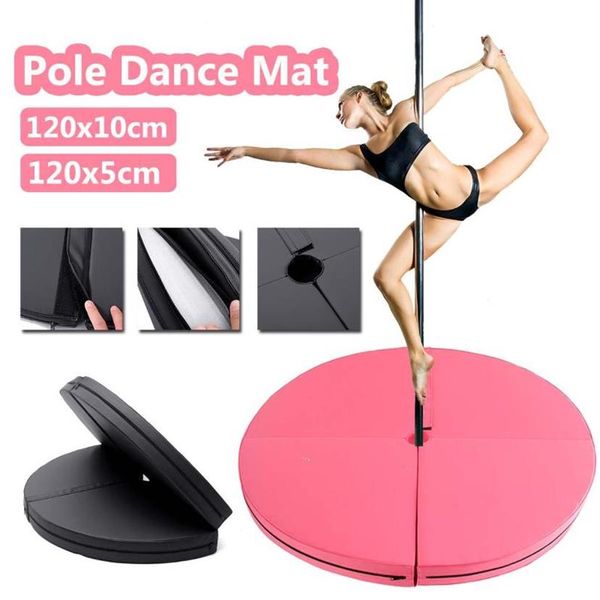 Tapetes de yoga 120x10cm PU Pole Dance Mat Skid-prova Fitness impermeável engrossado redondo exercício dobrável segurança ginásio MatYoga249S