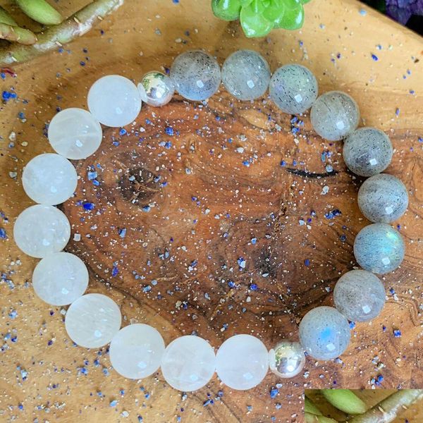 Perline Mg1280 10 mm Magical Moon Polso Mala Bracciale Arcobaleno Pietra di luna Labradorite Donna Meditativo Gioielli spirituali Goccia Dhgarden Dhtzx