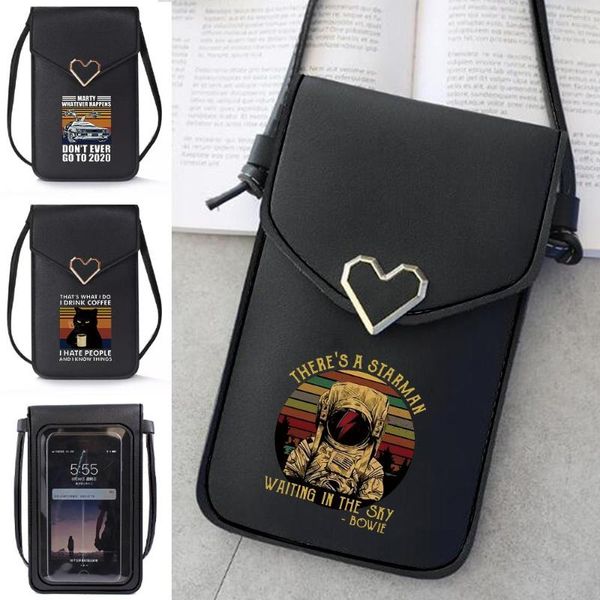 Sacos de noite Mulheres Telefone Móvel Bolsa de Ombro Pu Carteiras Cartão Pacote Universal Pequeno Pacote de Célula Pew Print Messenger