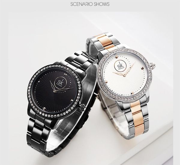 Damenuhren aus hochwertigem, diamantbesetztem, spiralförmigem Seefaden-Zifferblatt aus Stahl mit wasserdichter Quarz-Batterie-Uhr