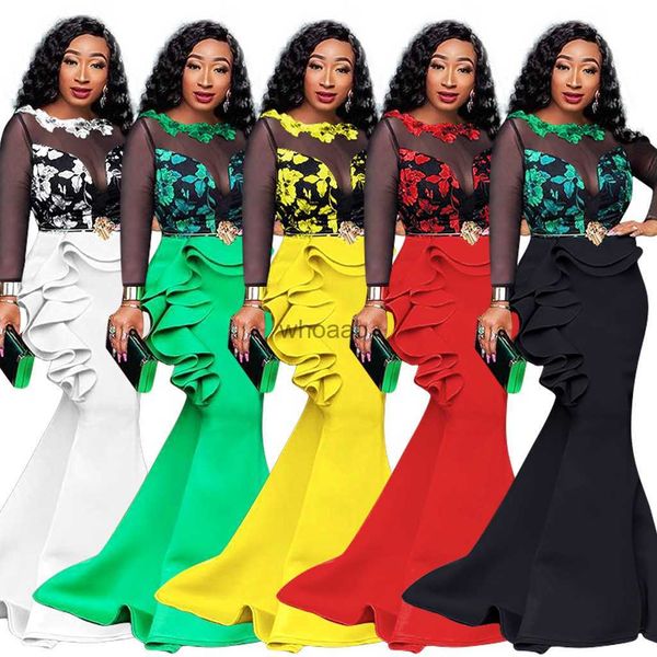 Vestidos de estilo de rua malha transparente elegante longo vestido de festa mulheres sereia plus size africano plissado jantar maxi robe femme vestidos sexy hkd230912