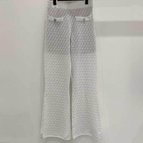 Pantaloni da donna Donna Gamba larga di fascia alta Moda Vita elastica Scava fuori Pantaloni lunghi solidi all'uncinetto Abiti eleganti con fodera in seta 2 colori