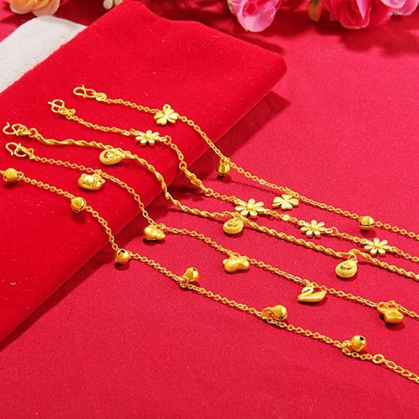 Cavigliere Cavigliera da donna Estate Catena per piedi in oro giallo 18 carati Regalo di gioielli di moda con campana/fiore