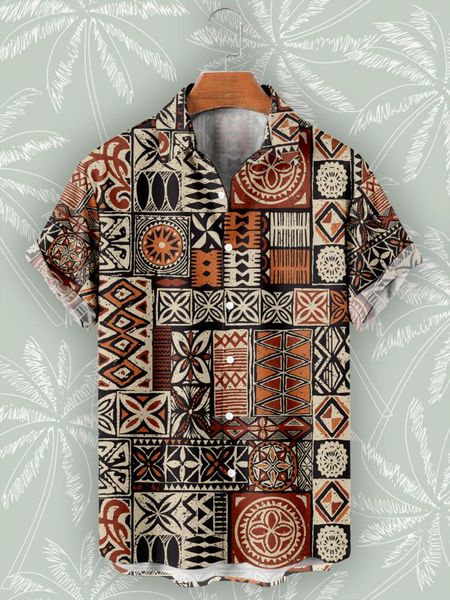 Мужские повседневные рубашки, винтажная летняя рубашка с коротким рукавом, богемное африканское племя, 3D принт для мужчин, 2023, гавайские пляжные топы большого размера в социальном стиле