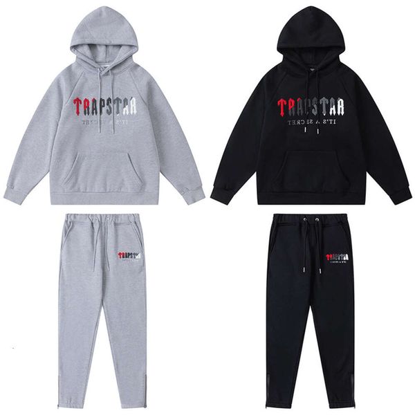 Zkjl Felpe con cappuccio da uomo Autunno e inverno Trapstar Lettera Cotone Rosso Nero Asciugamano ricamato Peluche Maglione Pantaloni Abito casual da donna