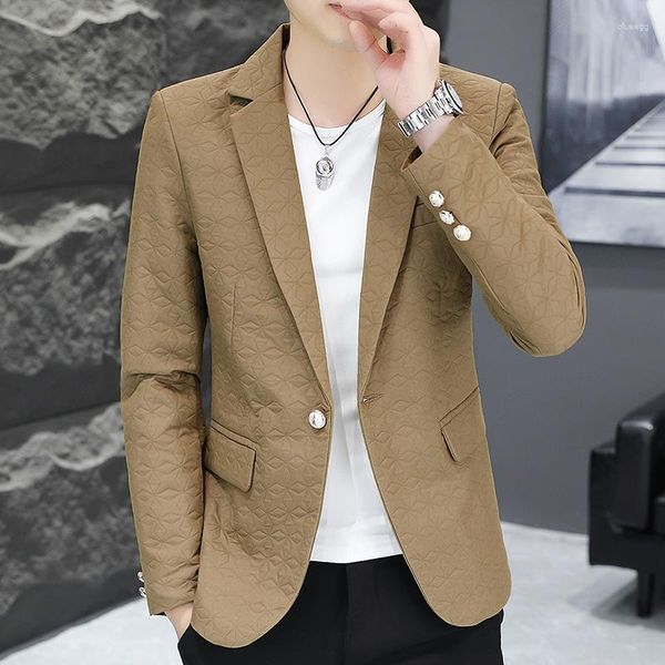 Abiti da uomo 2023 Autunno Ultimo design Classico stampato Blazer Moda uomo Stile coreano Slim Fit Giacche da sposa Abbigliamento da festa aziendale