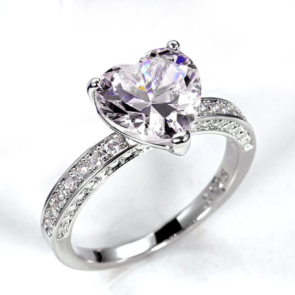 Anel feminino designer luxuoso requintado conjunto de anel de casamento com aaa em forma de coração brilhante rosa cristal zircão anel moda jóias anel solitário