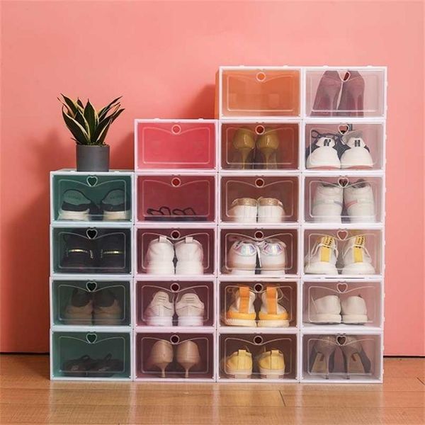 Conjunto de caixa de sapato, 6 peças, multicolorido, dobrável, plástico, transparente, organizador de casa, rack de sapato, exibição, caixa única, 22212z