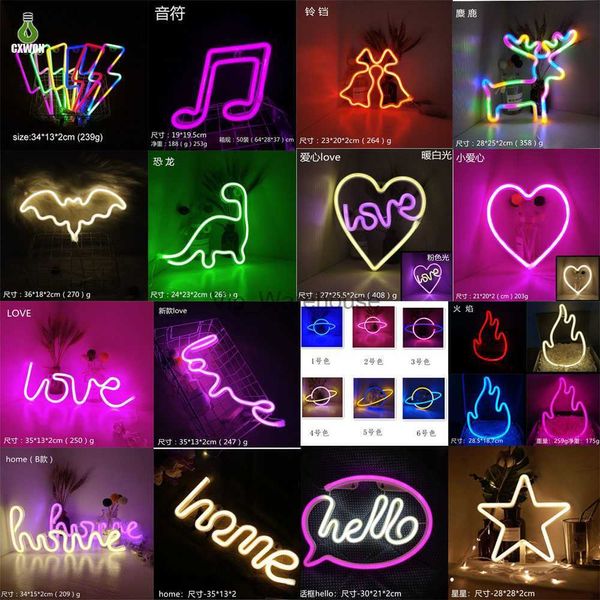 Strisce LED Multi stili Insegne luminose al neon Decorazioni da parete Lampada a LED Arcobaleno Batteria o luci notturne da tavolo azionate tramite USB per ragazze Bambini Baby Room HKD230912