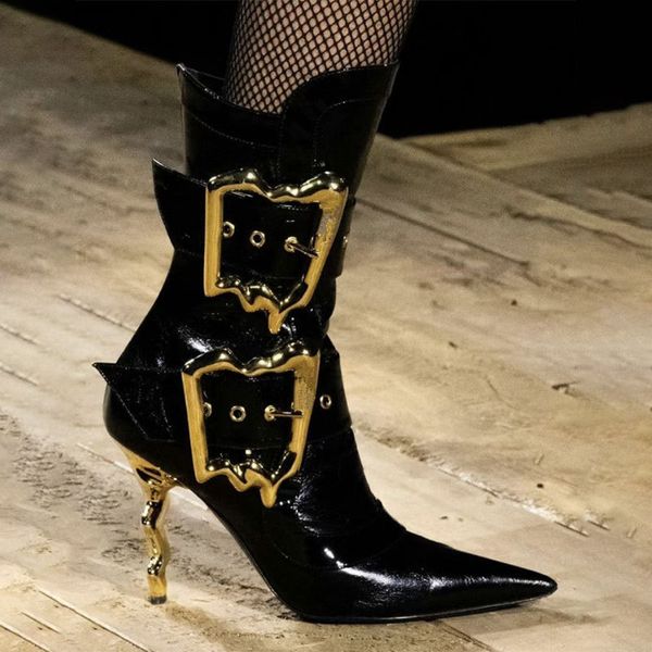 Neue europäische und amerikanische Frauen personalisierte Metall High Heel Motorradstiefel 2023 Punk-Stil Sexy Nachtclub Show Stiefel