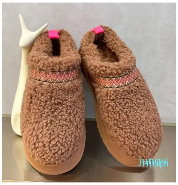 Женские тапочки-сапоги 2023, туфли на одной платформе с мехом ягненка и тапочки с приподнятой головкой в виде пучка