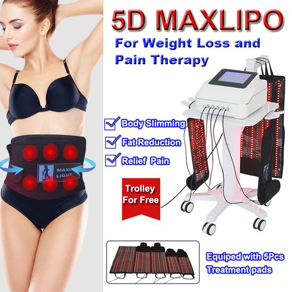 Schlankheitsmaschine Laser Körperform Gewichtsverlust Neue Lipo 5D Maxlipo Cellulite-Reduktion Schmerztherapie Tragbare 8-Zoll-Touchscreen-Ausrüstung mit 5 Behandlungspads