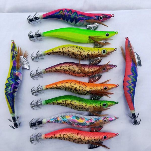 Köder lockt 20 Stück Angelköder Tintenfisch Jigs 35 135 cm 22 g Laser Bady Shinning Body zufällige Farbe gemischt 230912