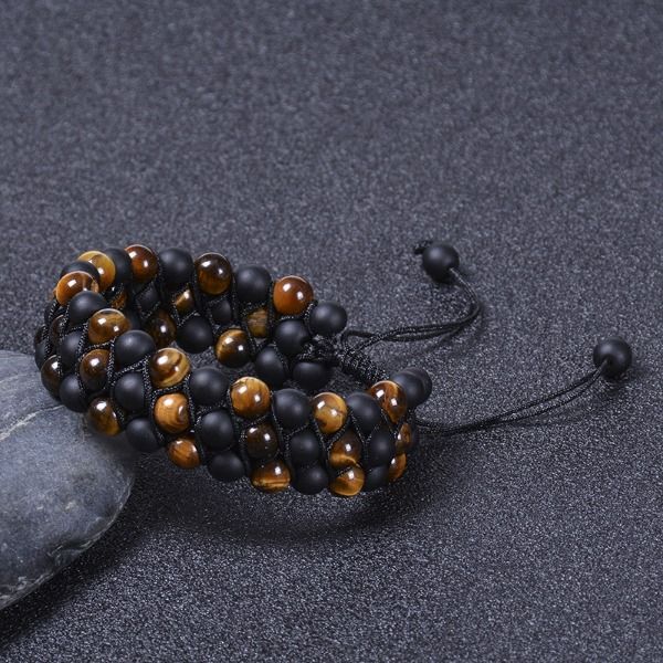 6mm pedra preciosa natural olho de tigre fosco pulseira de três camadas ajustável frisado multicamadas pulseiras pulseira manguito masculino jóias finas