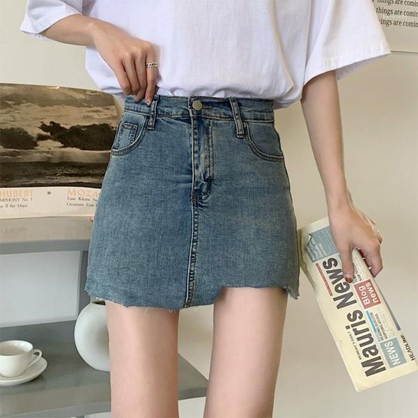 Frauen Jeans Lose Denim Kurzen Rock Sommer Blau Elastische Anti Aliasing Hosen Koreanische Hohe Taille Gewaschen Alte Wrap Hüfte Kerbe