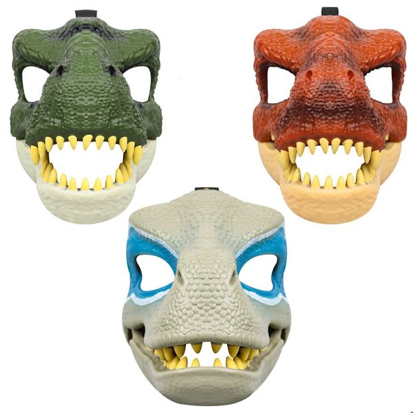 Maschere per feste Maschera di dinosauro 3D Realistico Raptor Dino Moving Jaw Copricapo in PVC di alta qualità Halloween Giocattolo per bambini Regalo di carnevale Drop Deliv Dh5Wh