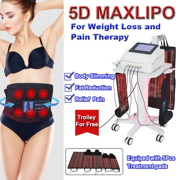 Novo 5D Maxlipo Laser Vermelho Máquina LipoLaser 650nm 940nm Queima de Gordura Perda de Peso Remoção de Celulite Equipamento de Terapia de Dor com 5 Almofadas