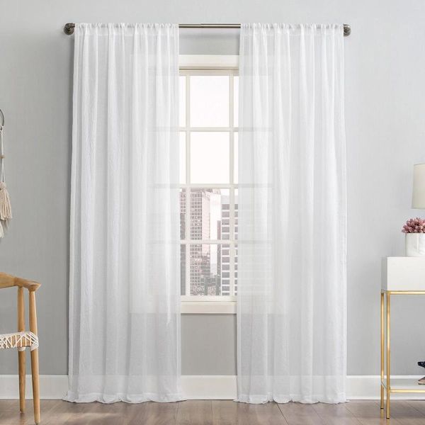 Vorhang, weiße, transparente Vorhänge, Leinenoptik, halbtransparenter Voile für Wohnzimmer, Esszimmer, Vorhänge, 54 x 84 cm, Badezimmer