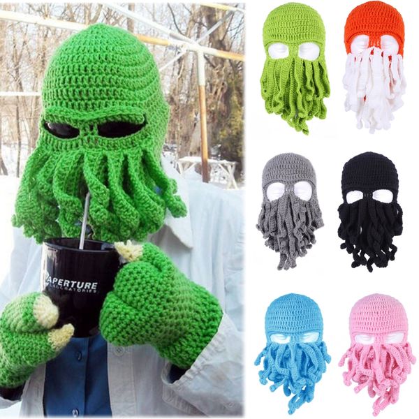 Halloween Octopus Beanie Bart Gorro Gesichtsbedeckung Strickmützen für Erwachsene Männer Frauen Winter Sturmhaube