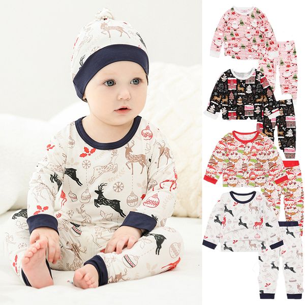 Conjuntos de ropa Conjunto de pijamas para niños pequeños de fibra de bambú con estampado navideño, ropa para niños y niñas, conjunto de ropa de bebé de manga larga, ropa de dormir para niñas 230912