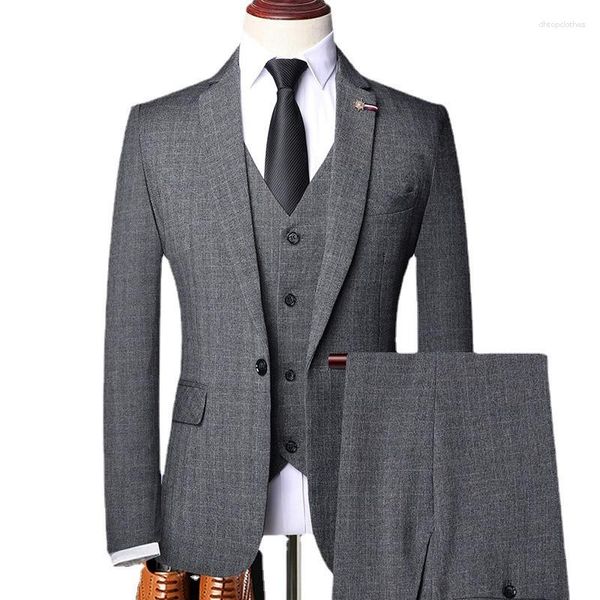 Ternos masculinos terno retro cavalheiro clássico moda xadrez formal negócio magro 3 peças noivo vestido de casamento jaqueta colete com calças