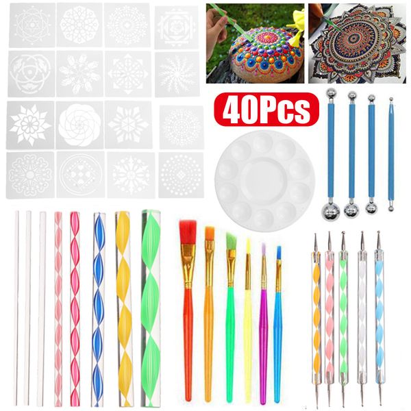 Ferramentas de pontilhamento 40 unidades / conjunto DIY Mandala Conjunto de ferramentas de pontilhamento para pintura de pedras Kit de pontos de pedra de pedra Caneta de pintura de bolinhas Modelo de ferramenta de arte cosmético 230912