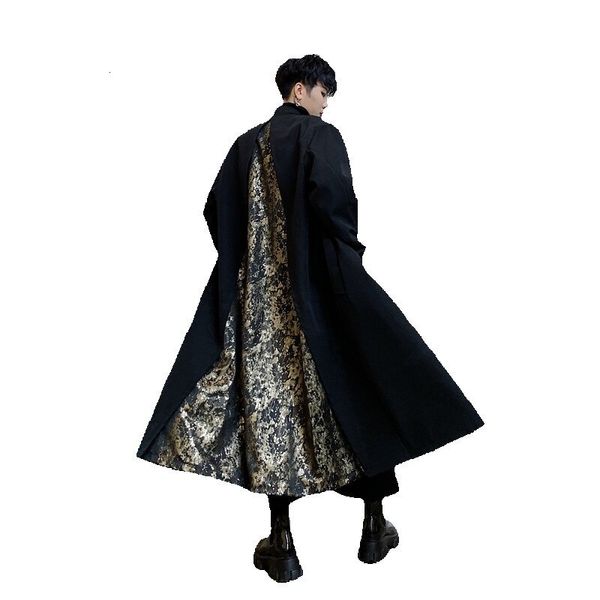 Erkekler Sonbahar Men Erkekler Vintage Desen Ekleme Gevşek Uzun Ceket Trençkotu Japonya Sokak Giyim Gotik Kimono Palto Carks 230912