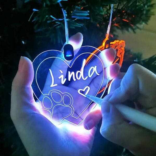 Nuovo acrilico incandescente albero di Natale decorazioni pendenti colorati glitter ornamenti natalizi personalizzati all'ingrosso